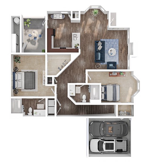 Floor plan for 2 beds, 2 baths, 1205 sqft